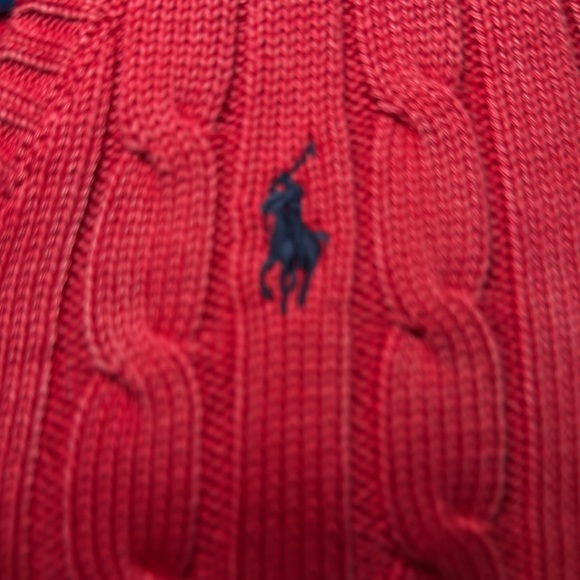 Polo Ralph Lauren Red Cable Knit Sweater | Size L | Distressed | Classic - Picture 7 of 7